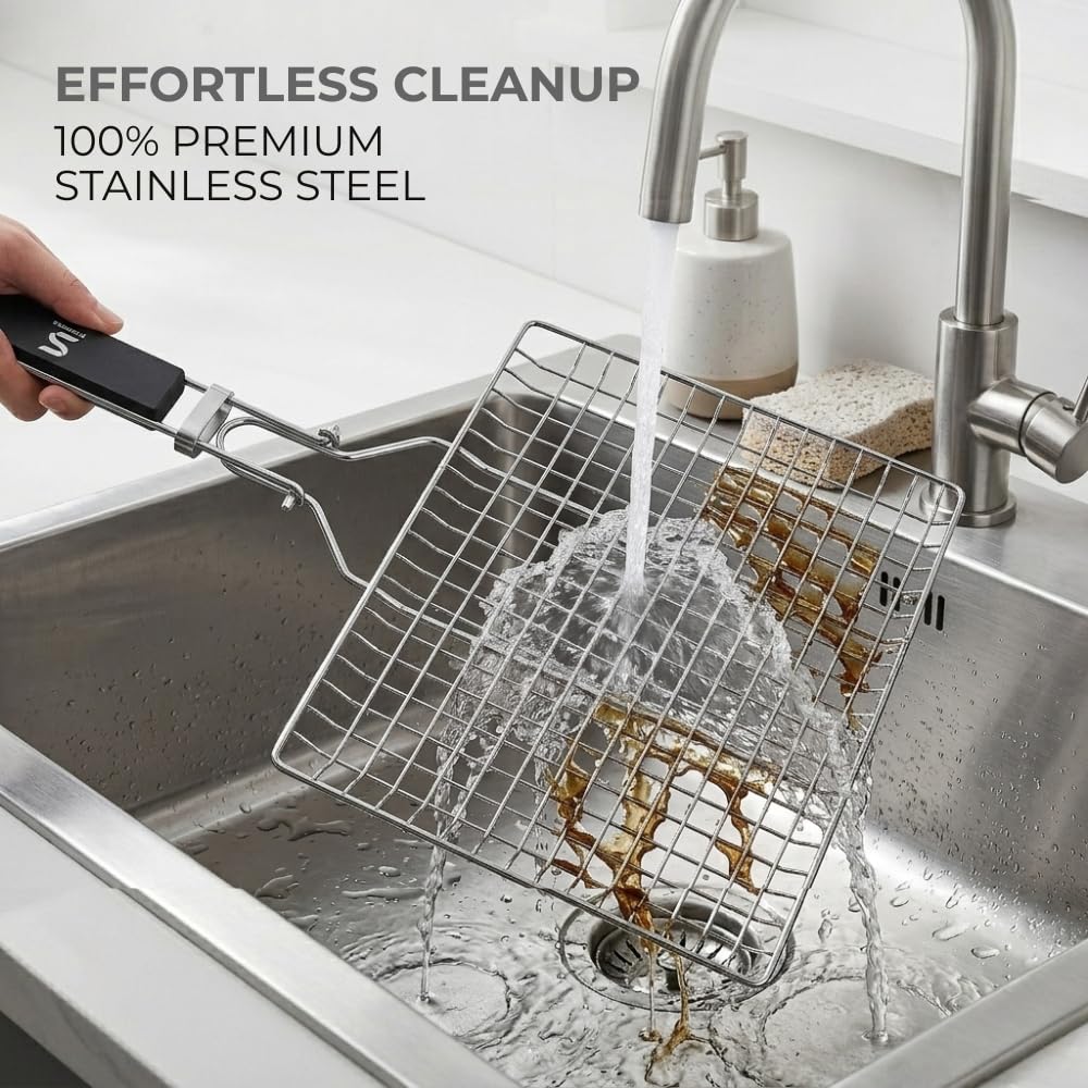 Stauffer Retail lockable design keeps food intact while flipping on hot grills.