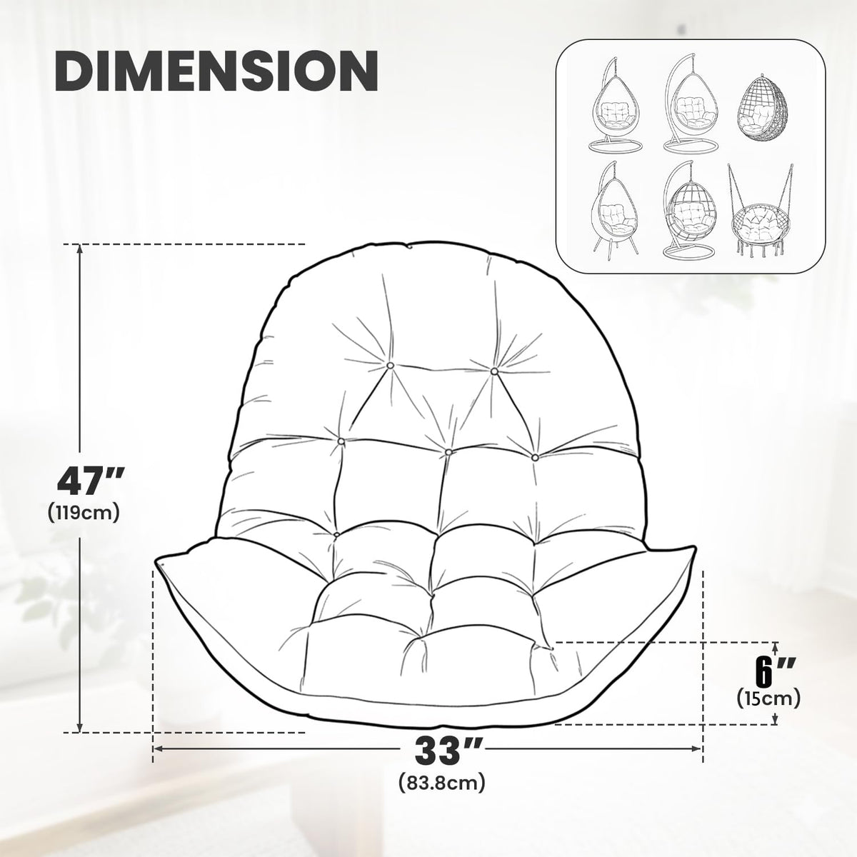 STAYDEN egg chair cushion back non-slip design keeps the seat secure.