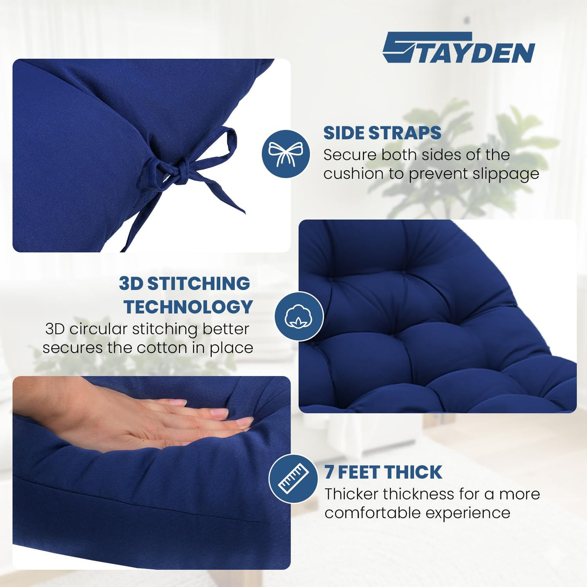STAYDEN Egg Chair Cushion blue 47x35x7 dimensions fit hanging chairs