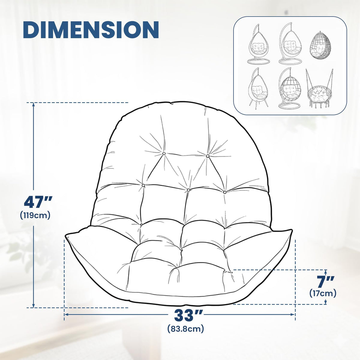 STAYDEN Egg Chair Cushion blue on hammock demonstrates comfortable outdoor seating
