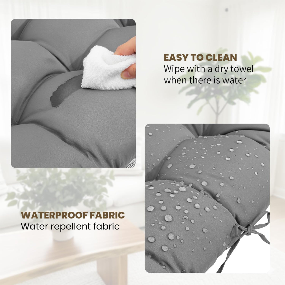 STAYDEN egg chair cushion with straps keeps the cushion firmly in place.