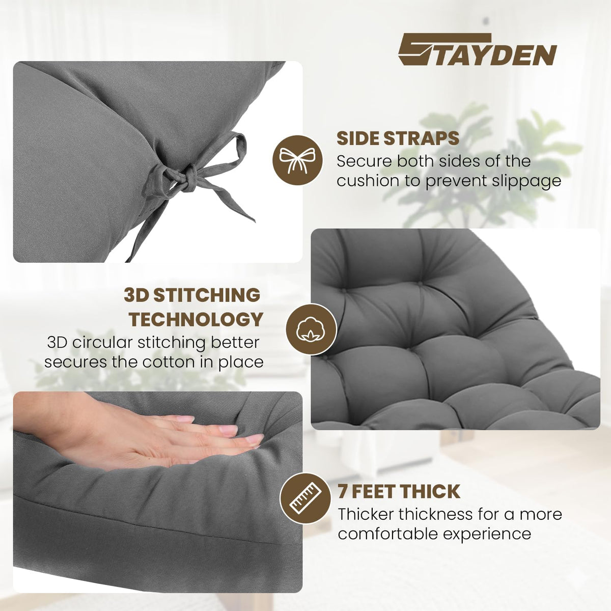 STAYDEN cushion on a hammock demonstrates easy outdoor setup.