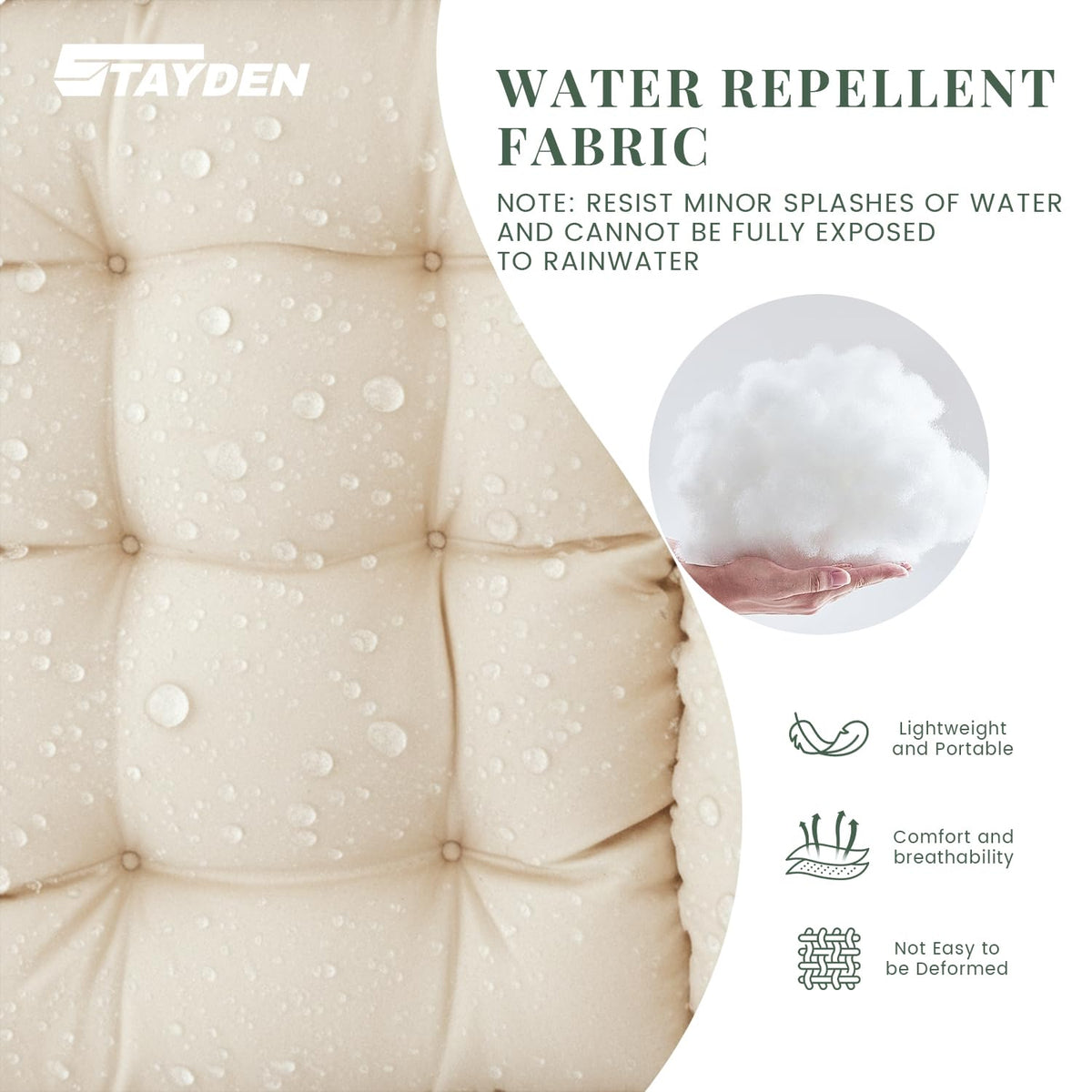 STAYDEN cushion packaging unfolding hints at fluffy softness after opening.