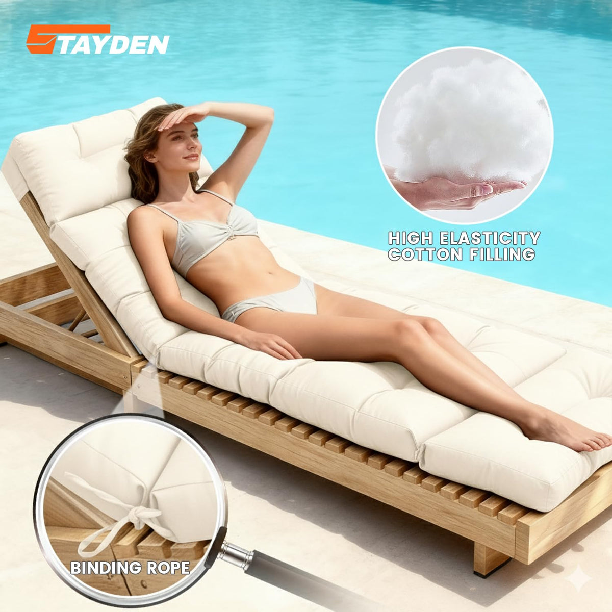STAYDEN waterproof fabric closeup shows durable material for poolside use.