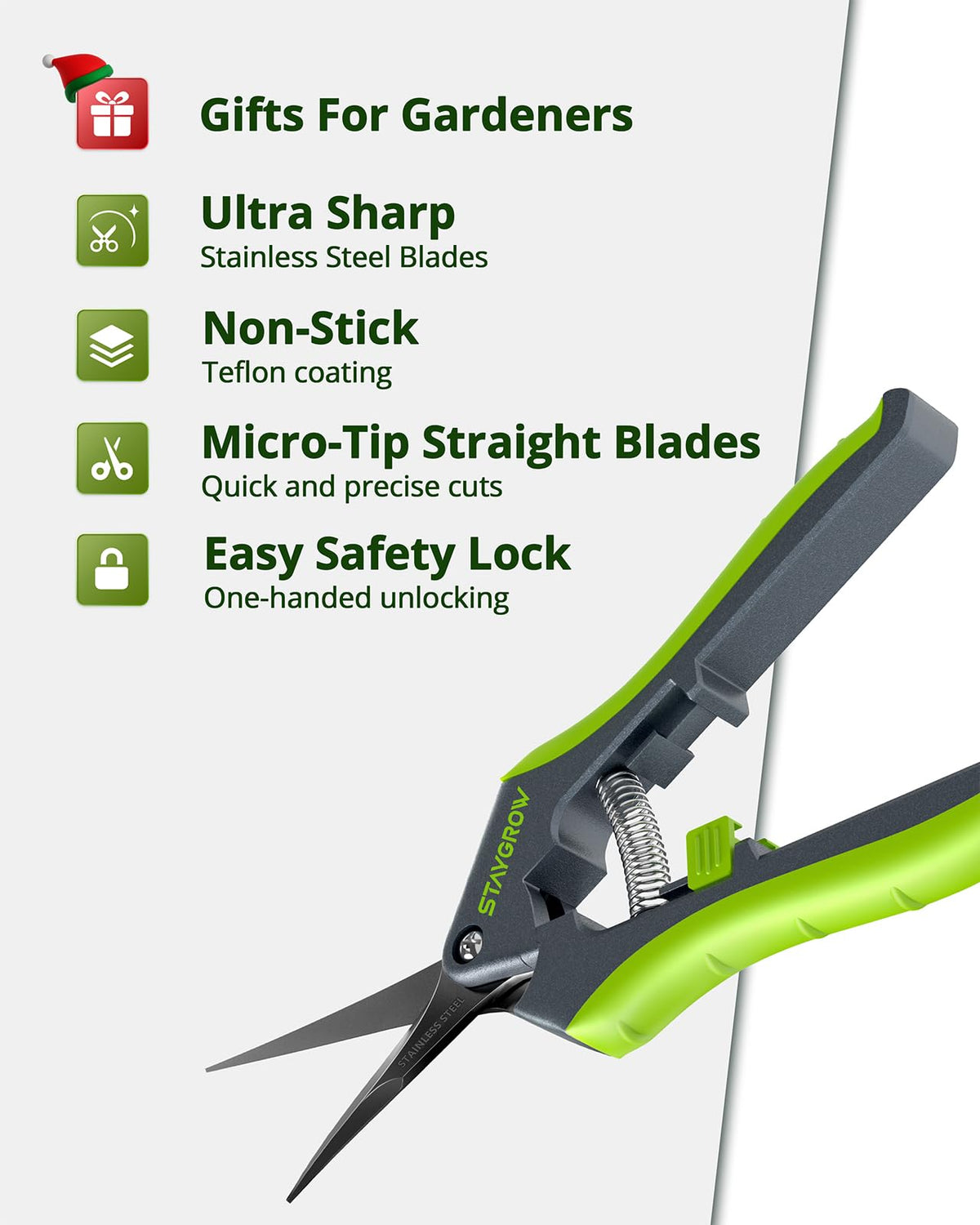 STAYGROW ergonomic handles reduce hand fatigue during pruning.