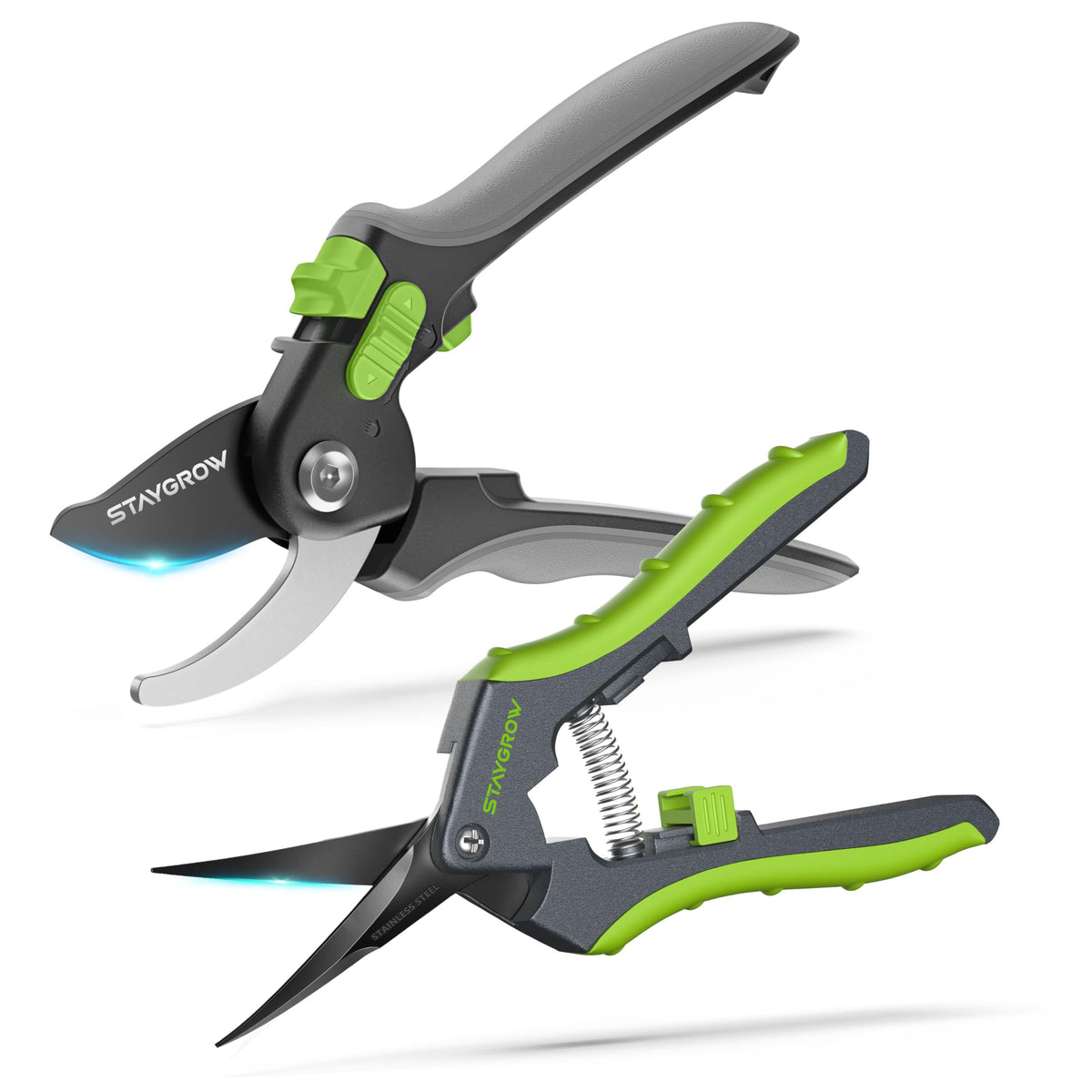 STAYGROW gardening scissors with sharp bypass blades for precise pruning.