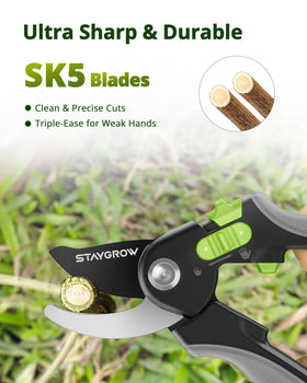 STAYGROW pruning shears dual-handle design fits both large and small hands.