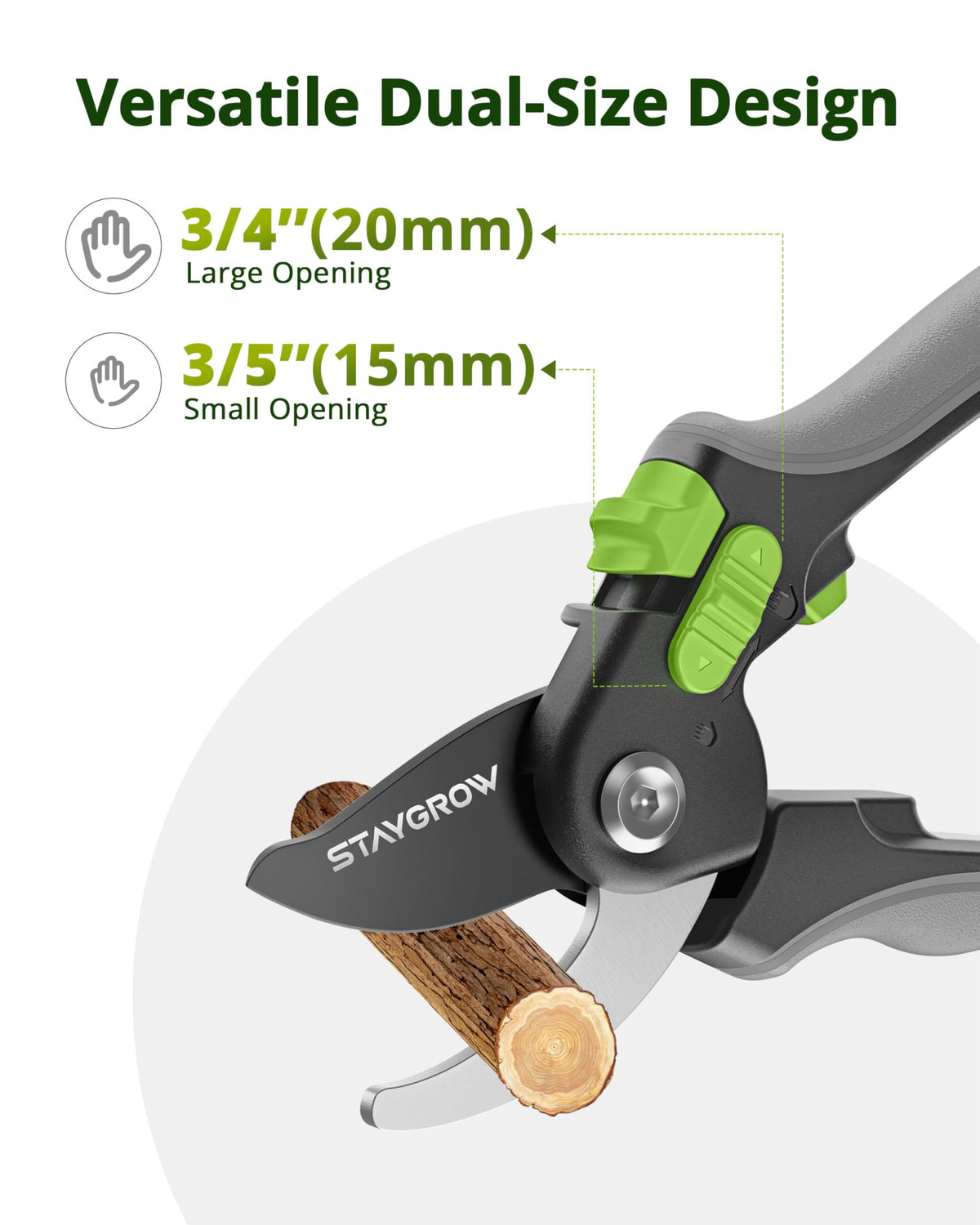 STAYGROW pruning shears ergonomic grip reduces hand fatigue during pruning.