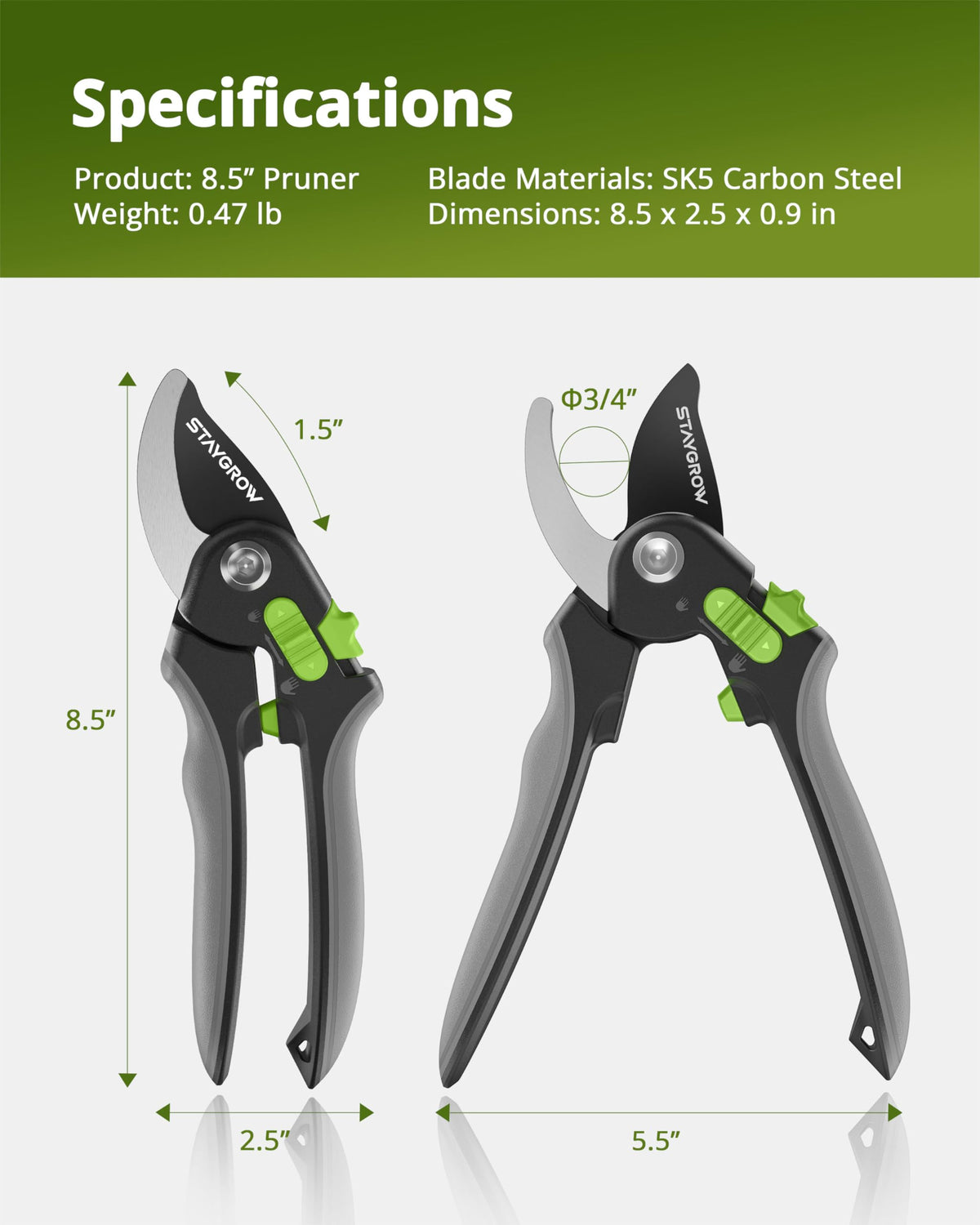 STAYGROW pruning shears secured storage with a safe locking mechanism.