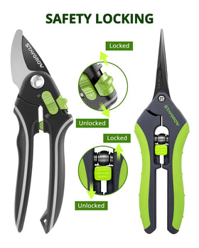 STAYGROW pruning shears in stainless steel with sharp blades.