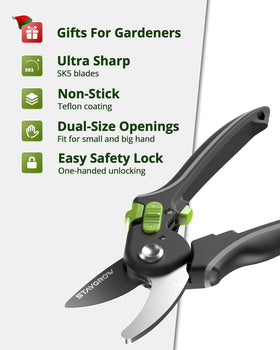 STAYGROW garden scissors safety lock keeps blades secured.