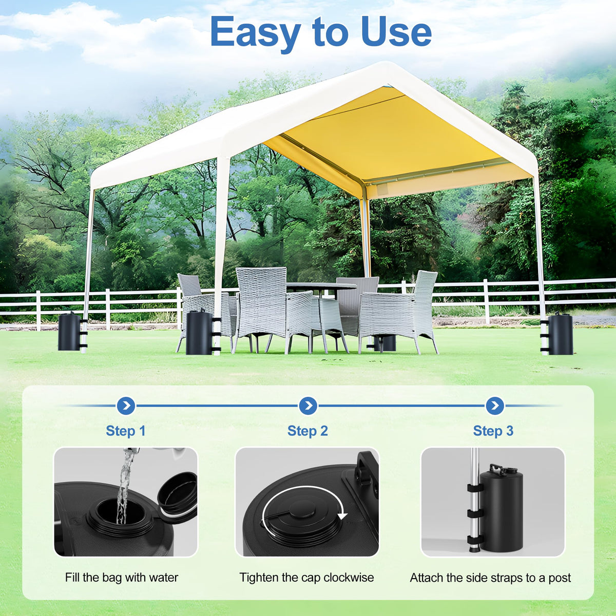 Stdserendi canopy weight bag features a wide mouth for easy filling.