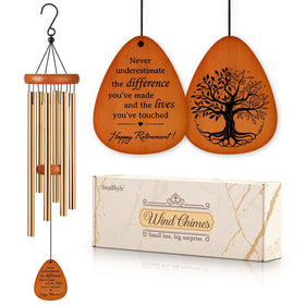 SteadStyle retirement wind chime in gift box ready to present to a retiree.