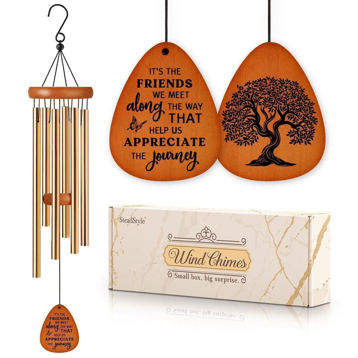 SteadStyle wind chime garden ornament delivers soothing tones for outdoor spaces.