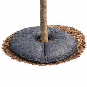 SteadySpring 24in tree water mat side view with auto-refill feature.
