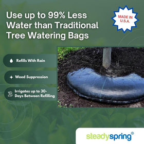 SteadySpring tree water mat mulch application enhances moisture retention.