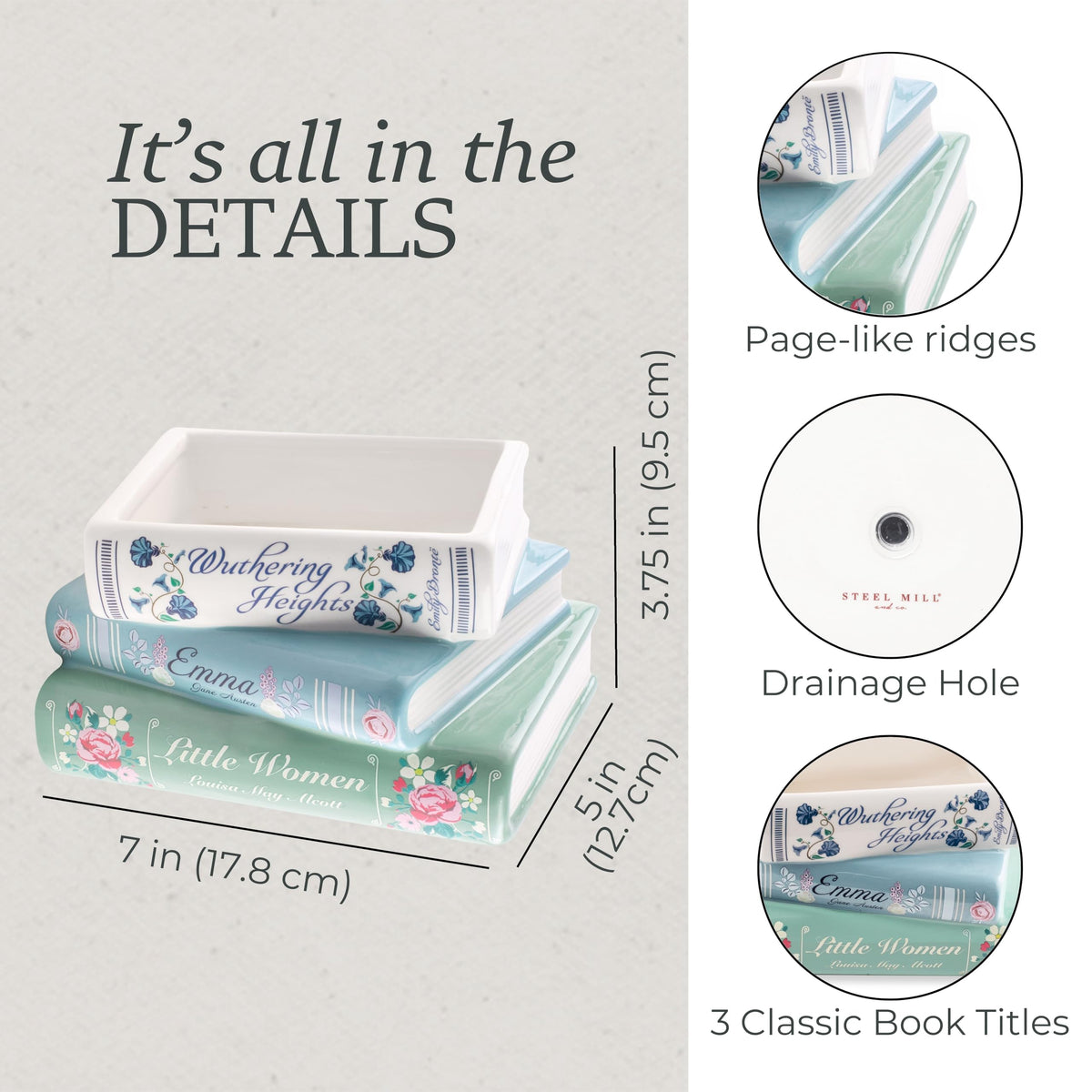 Steel Mill & Co Emma-inspired book planter adds literary flair to desks