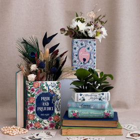 Steel Mill & Co book planter top opening shown for small plant