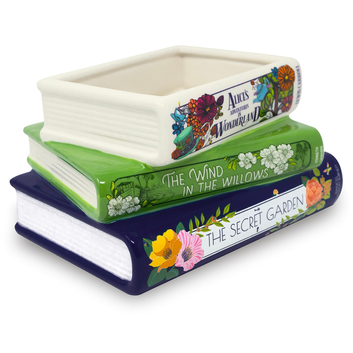 Steel Mill & Co book-shaped planter Wind in the Willows enhances desk decor.