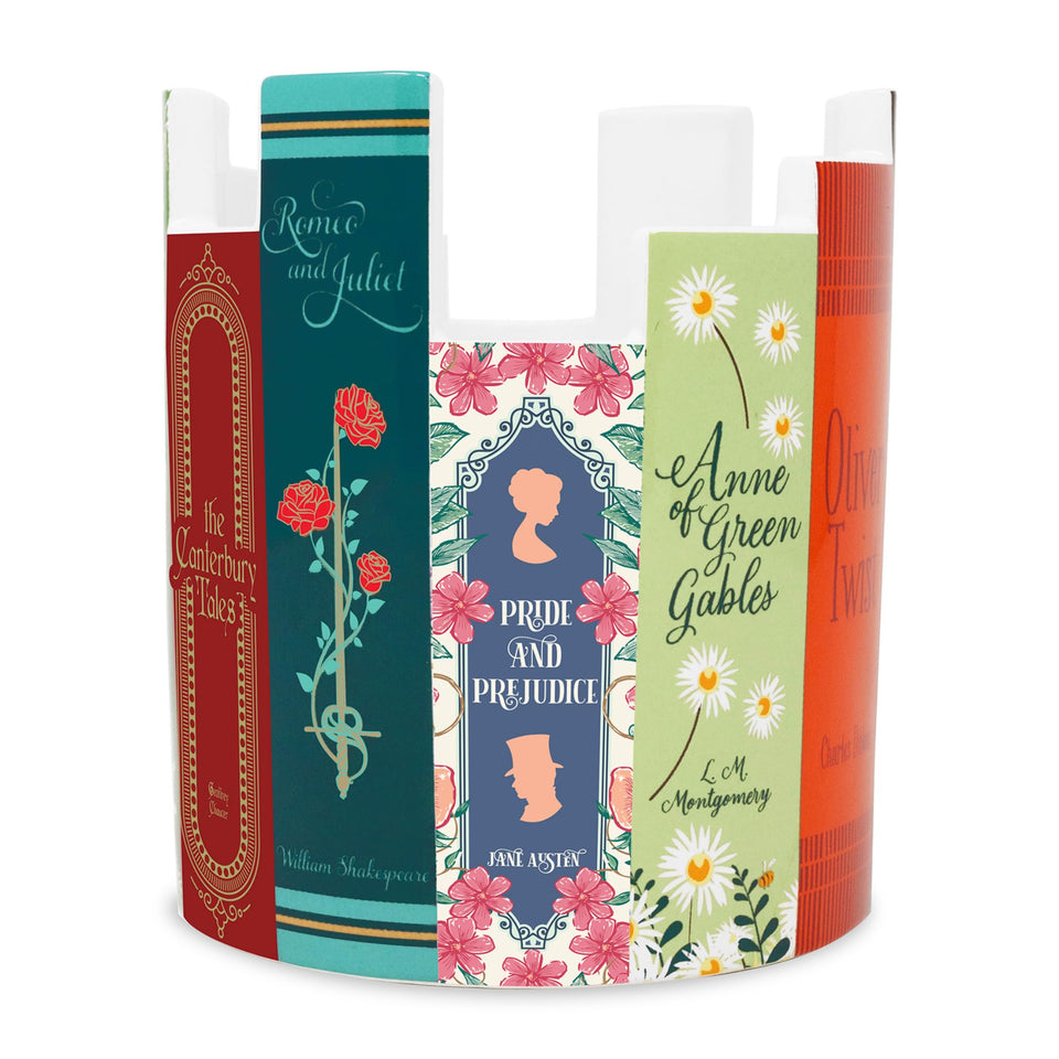 Steel Mill & Co ceramic desk pot with book spine design for organized desks.