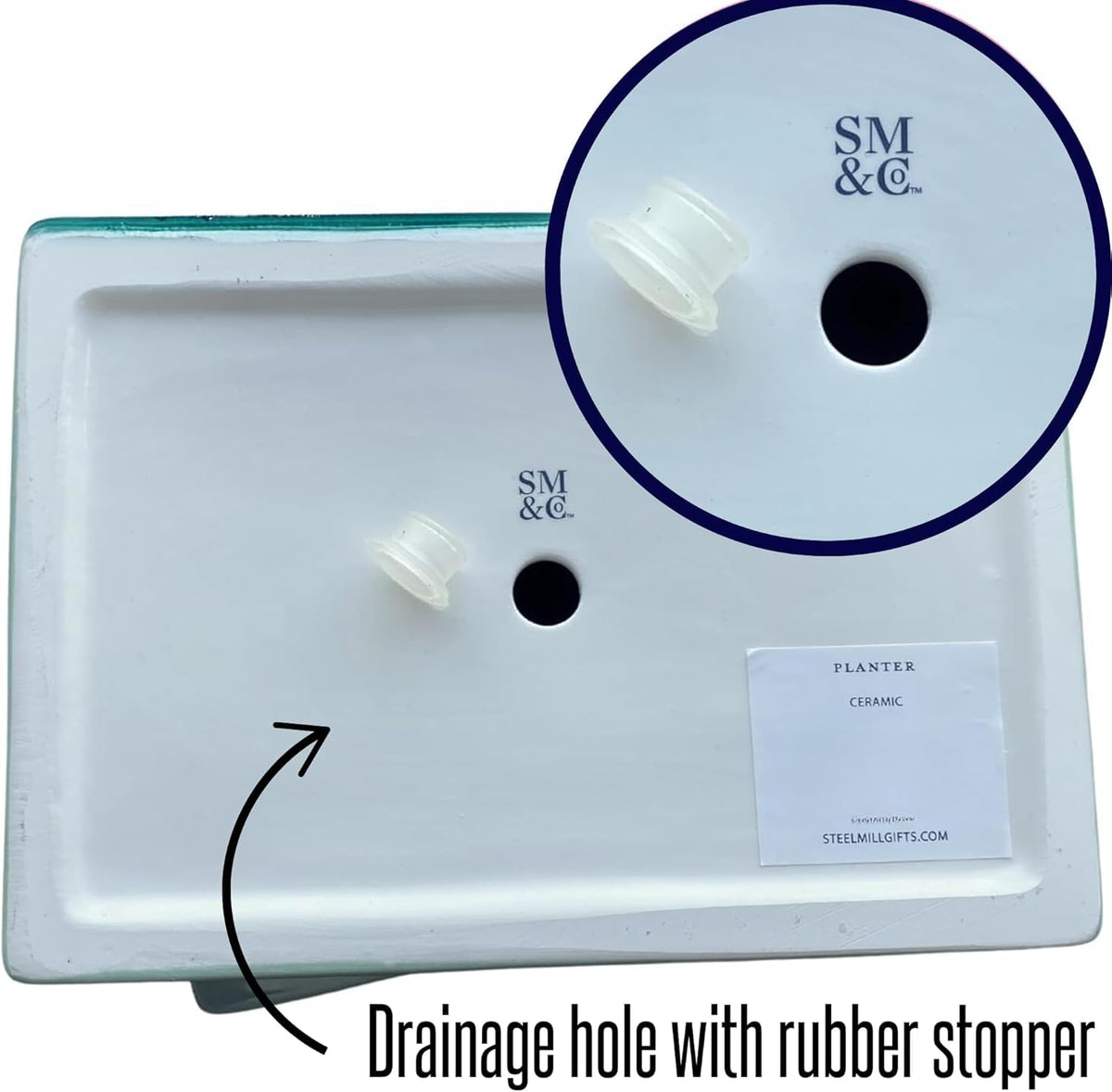 Steel Mill & Co drainage-hole planter includes plug for versatile plant care.