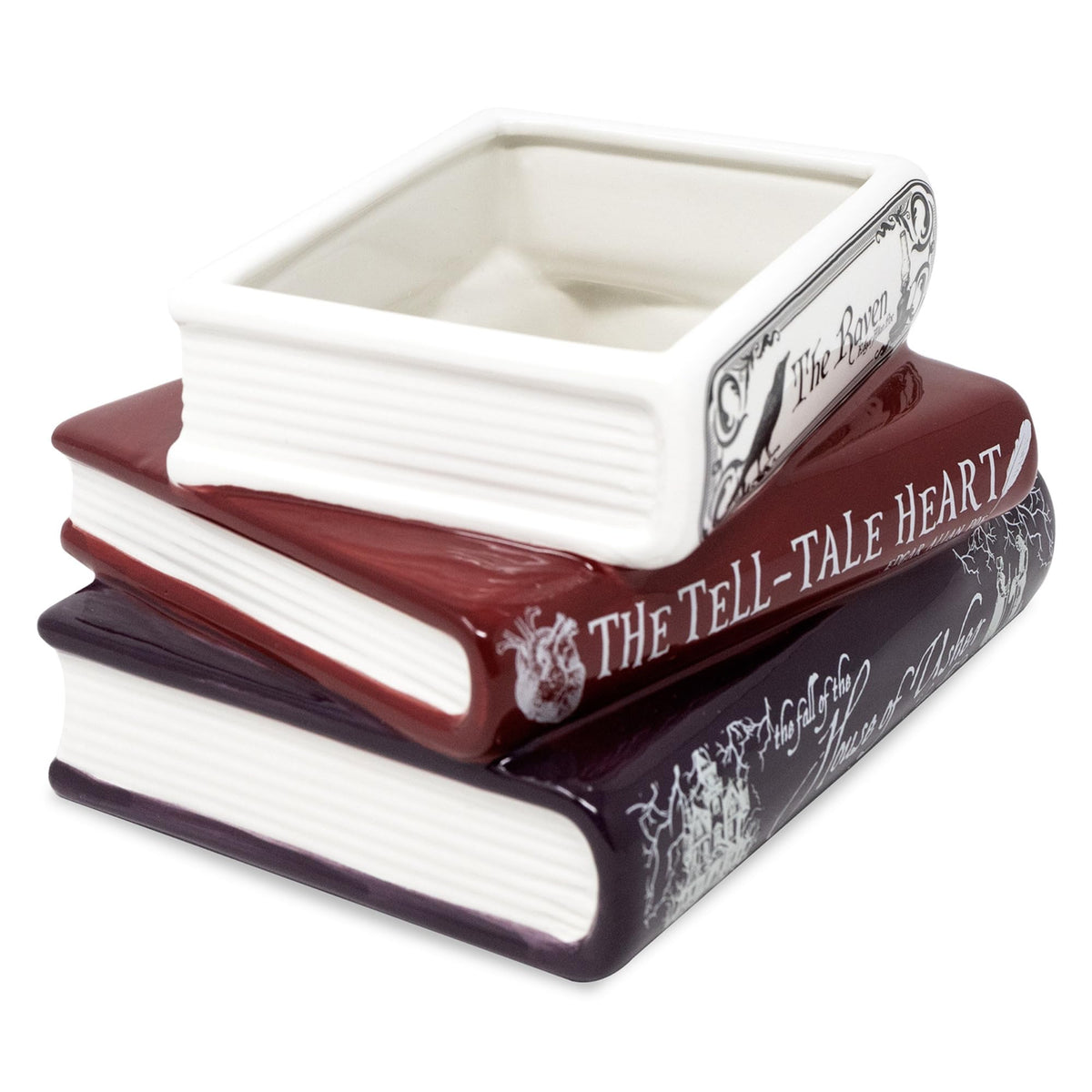 STEEL MILL AND CO raven title detail, decorative planter for literary decor and small succulents.