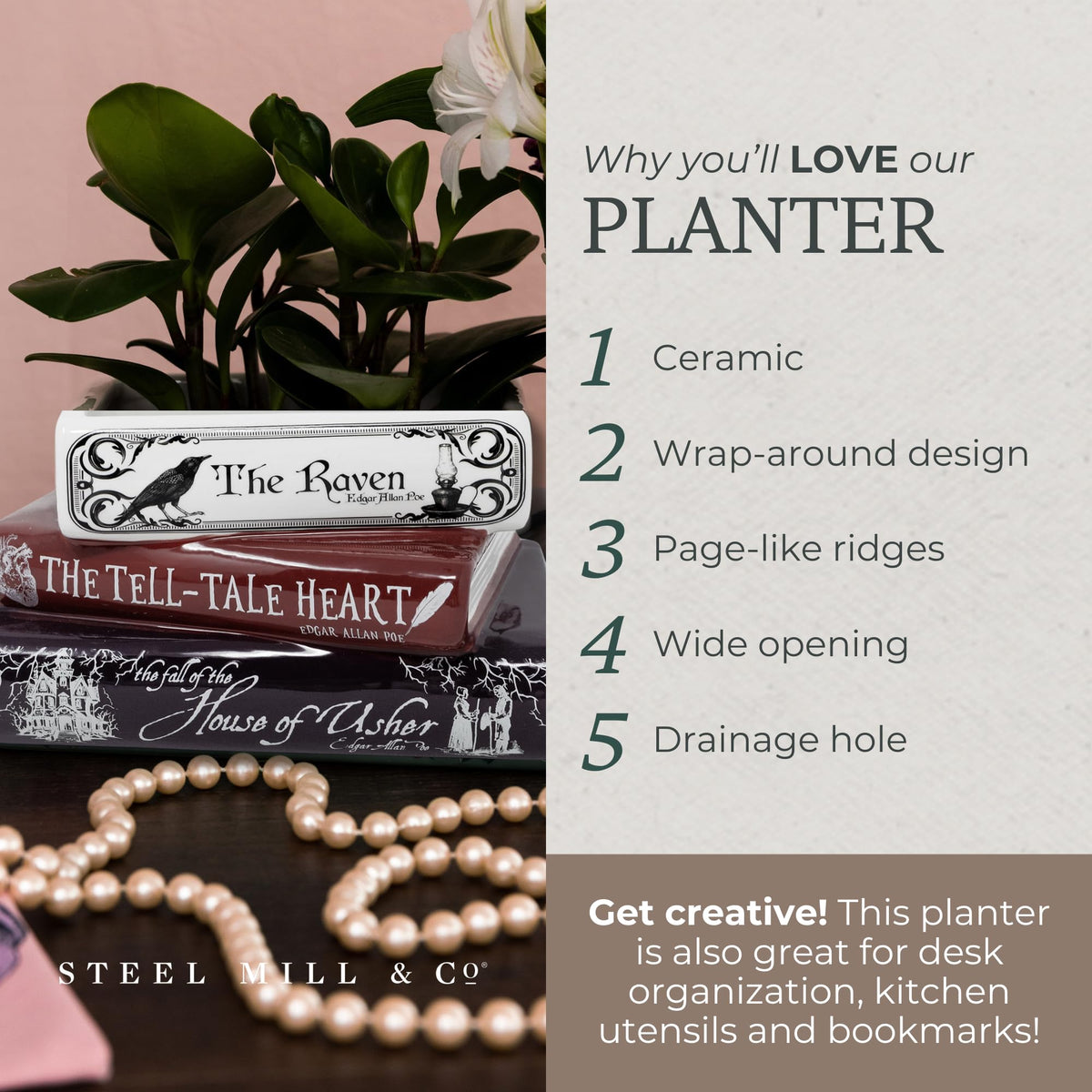 STEEL MILL AND CO top opening, easy to tuck a small plant or items inside.