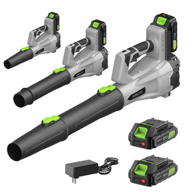 Steelite 21V cordless leaf blower front view highlighting lightweight design for easy yard cleanup.