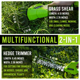 Steelite hedge trimmer with grass shear attachment enabling edge work