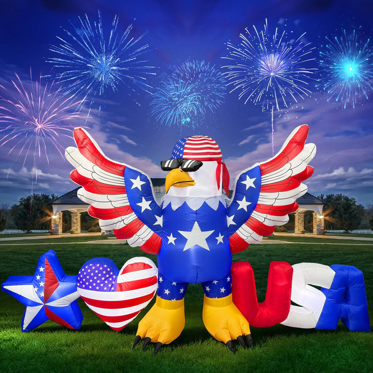 Stegosaurus bald eagle inflatable with LED lights for outdoor display