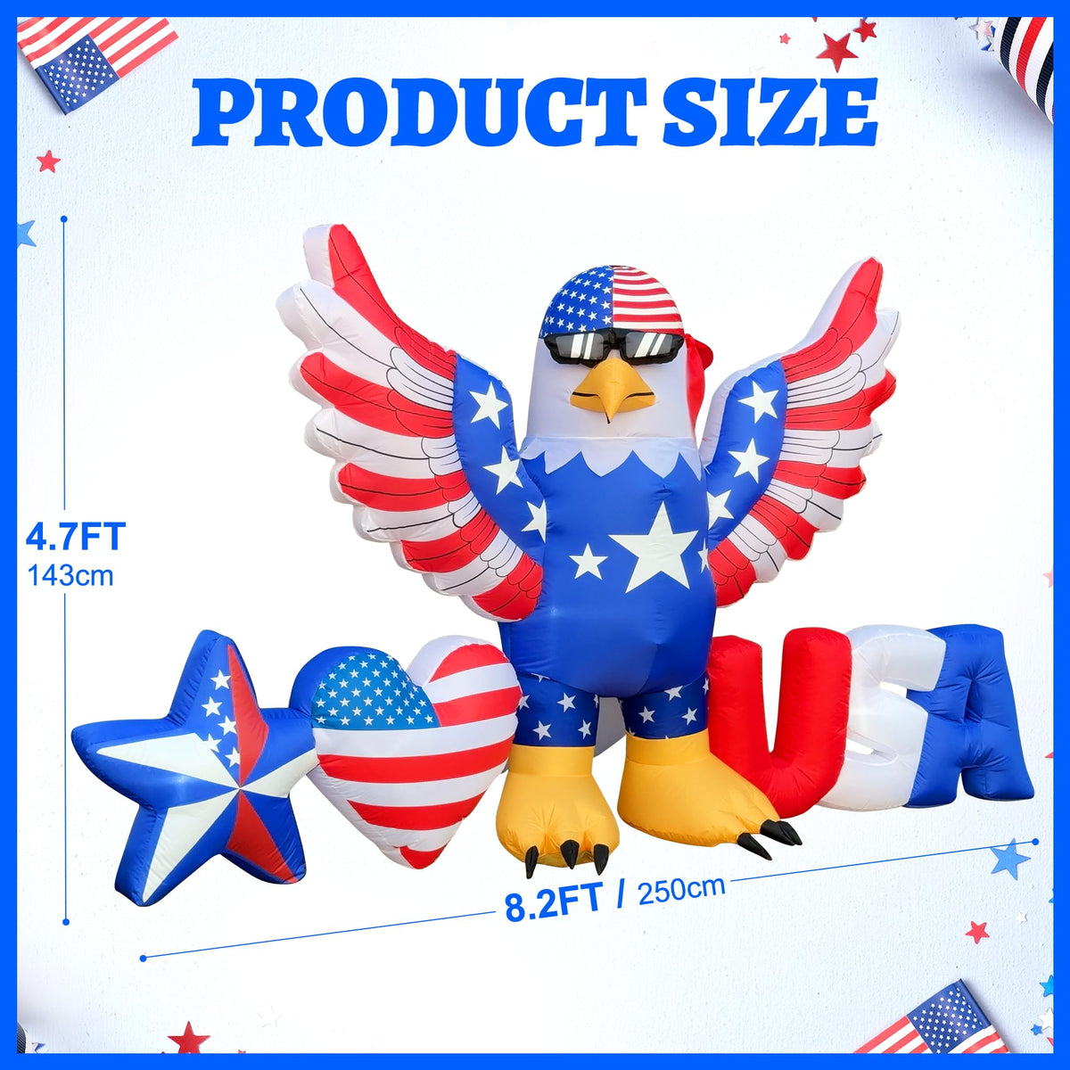 Stegosaurus patriotic eagle with flag bandana glows at night
