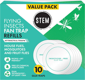 STEM Flying Insect Fan Trap glue refill pads, 10-pack for mess-free indoor pest control.