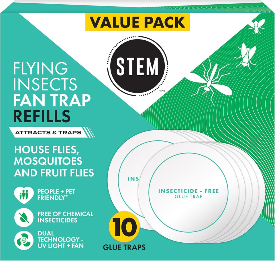 STEM Flying Insect Fan Trap glue refill pads, 10-pack for mess-free indoor pest control.