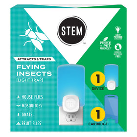 STEM Flying Insect Trap front view with blue light in kitchen attracts gnats