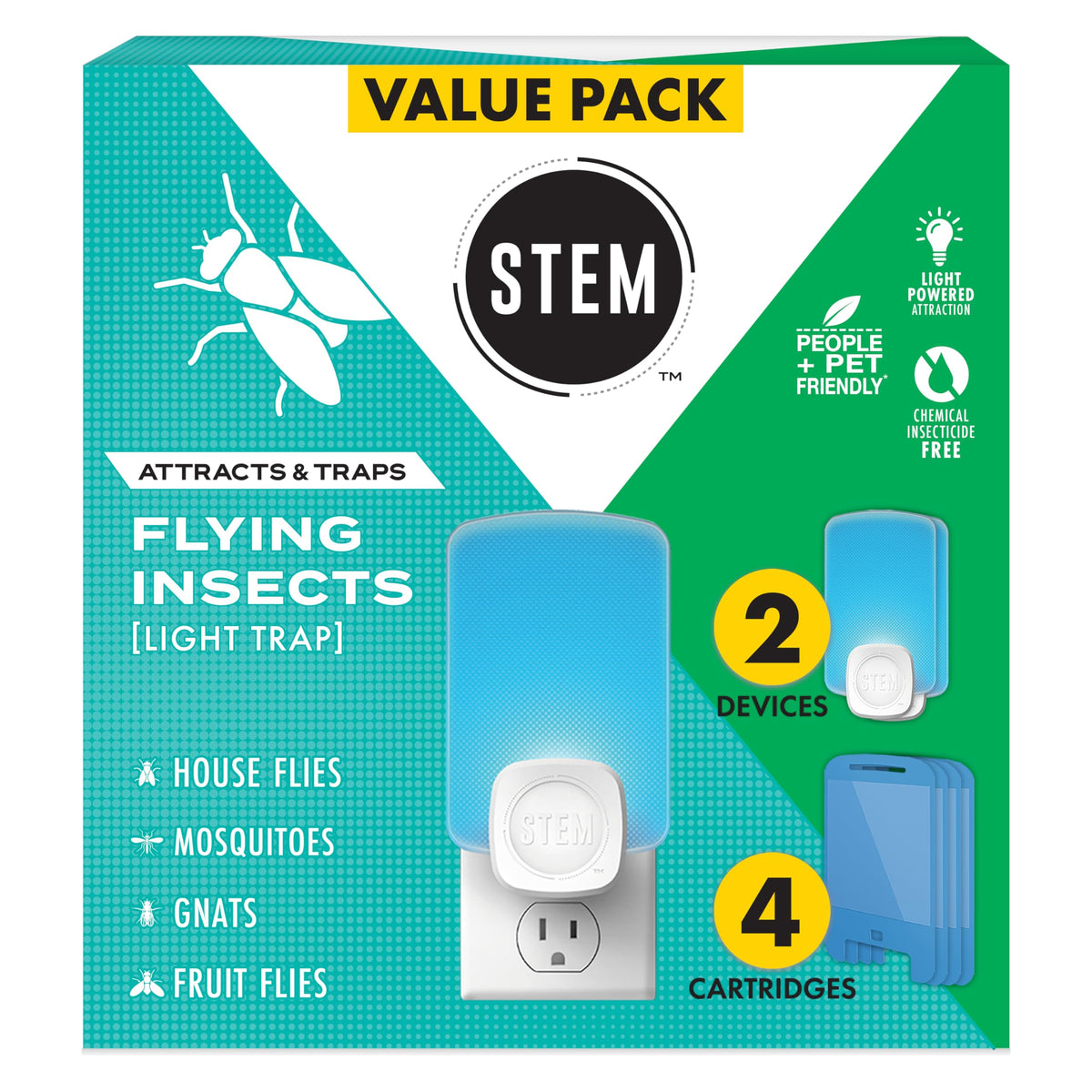 STEM Flying Insect Trap front view; compact plug-in design for discreet pest control.