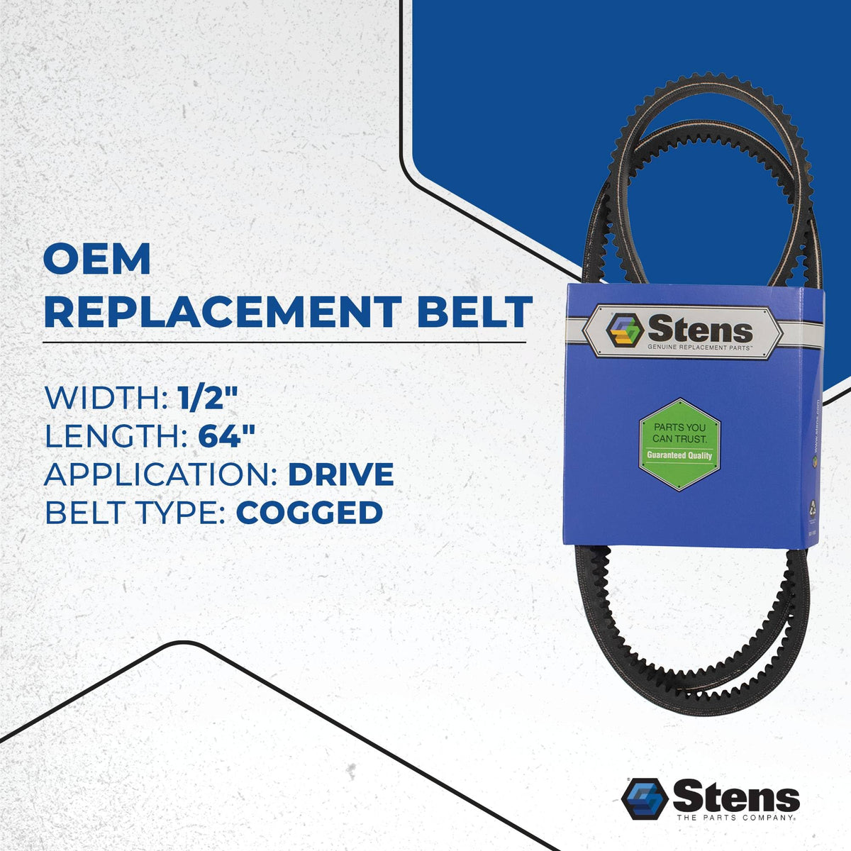 Stens 265-297 cogged design emphasizes grip for pump-driven mowers