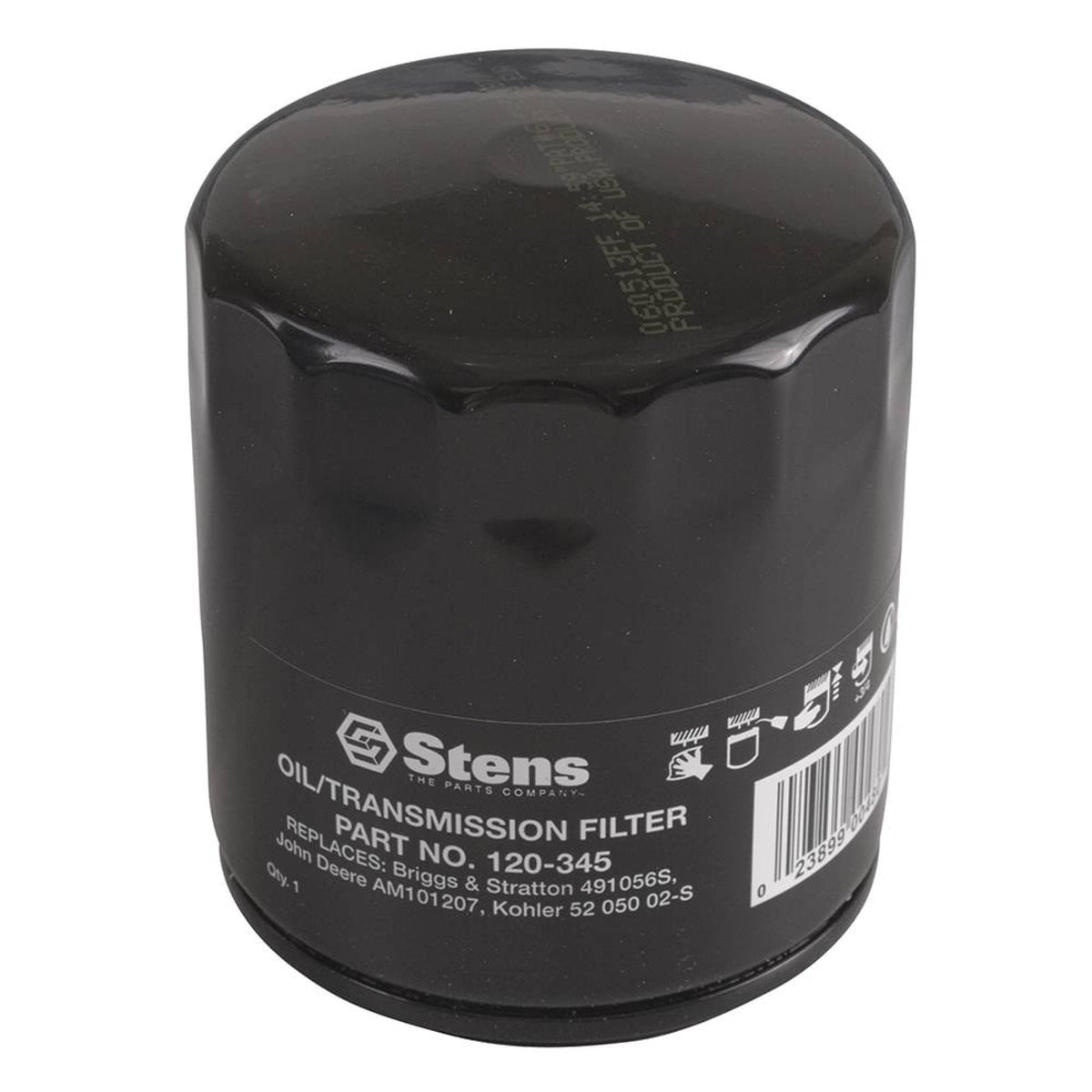 Stens oil filter 120-345 front view for Onan, Kohler, and similar engine installations.