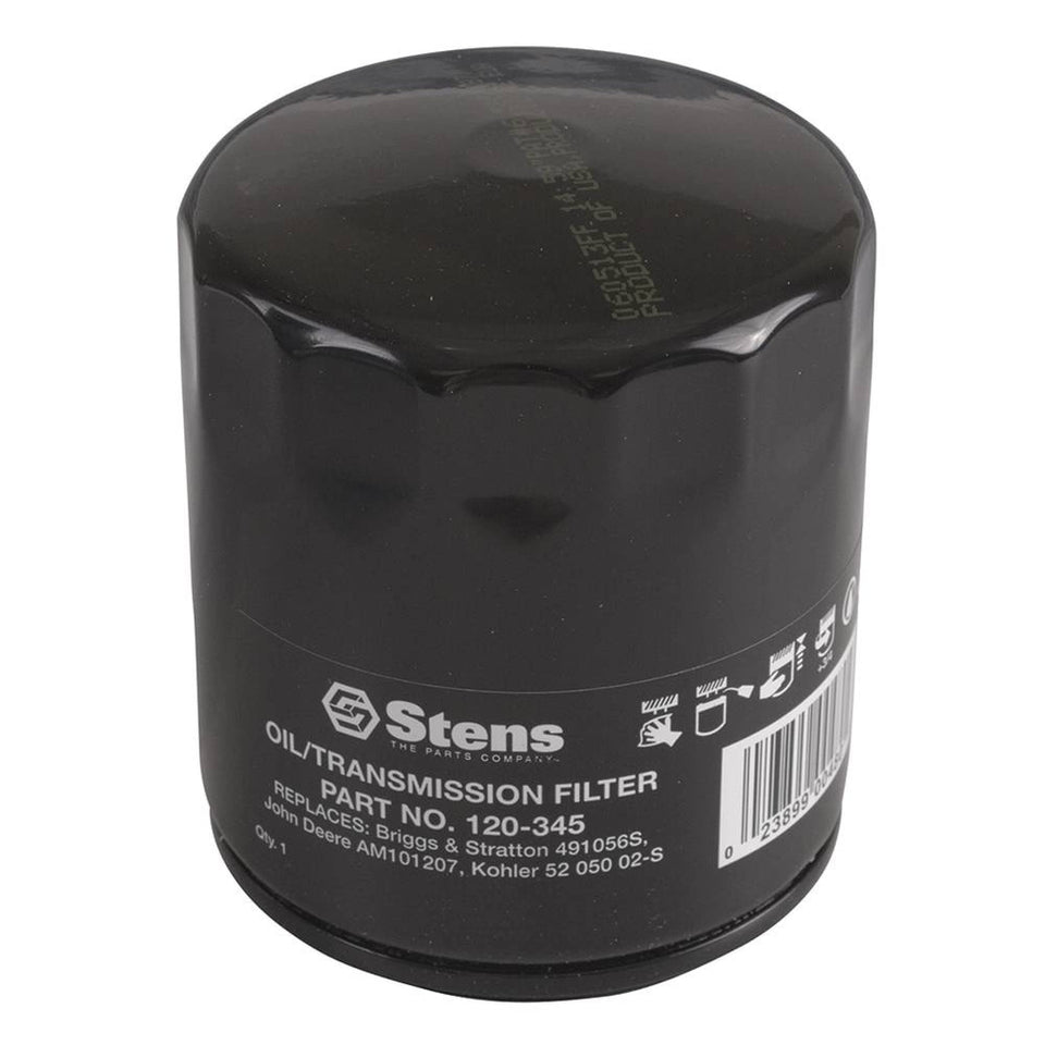 Stens oil filter 120-345 front view for Onan, Kohler, and similar engine installations.