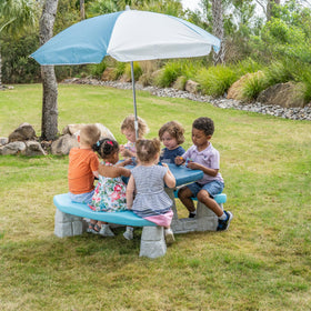 Step2 Sun & Fun Picnic Table natural sandstone color indoors and outdoors