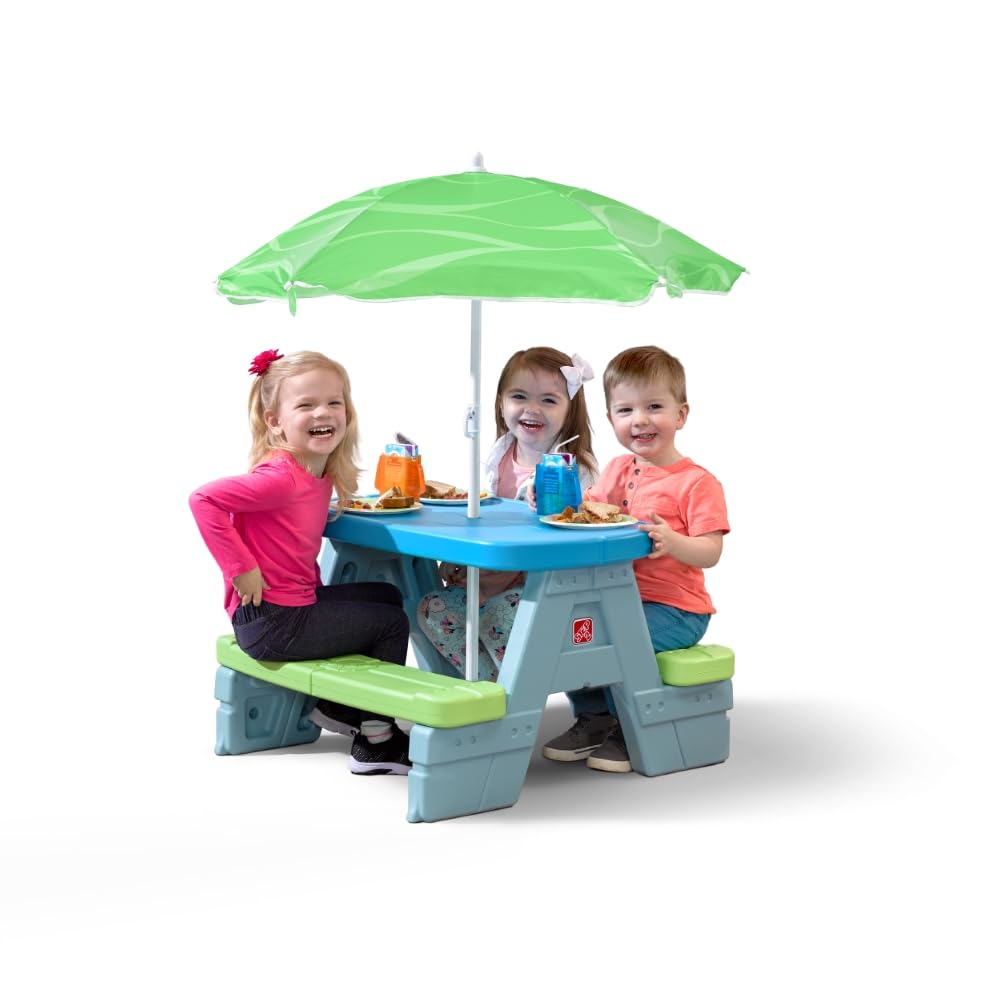 Step2 Sun & Shade table demonstrates easy clean surfaces for sanitary kids' activities.