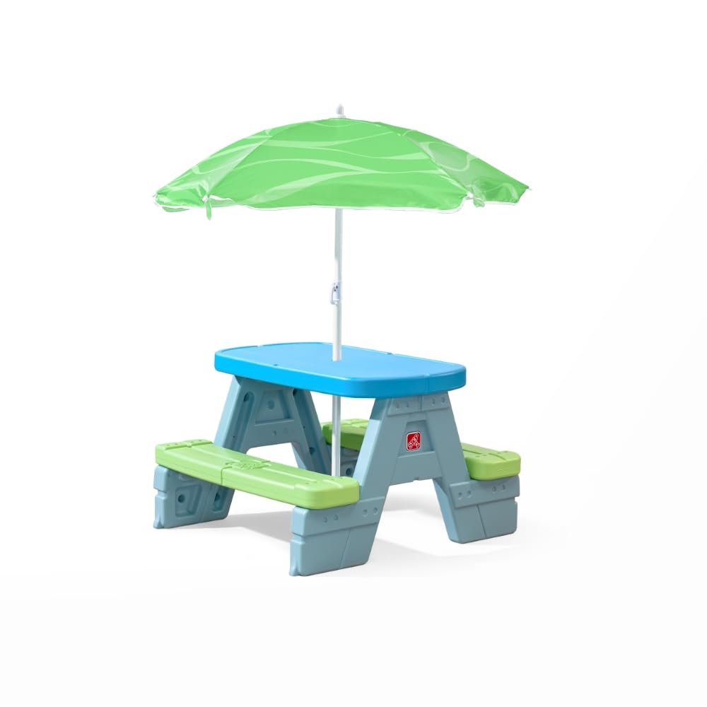Step2 Sun & Shade table supports up to four toddlers for snacks and crafts.