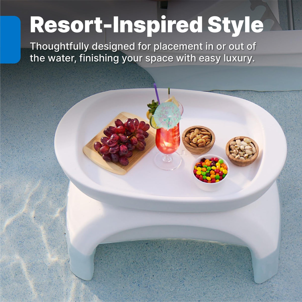 Step2 Vero side table showing weight system for stable pool use up to 9 inches.