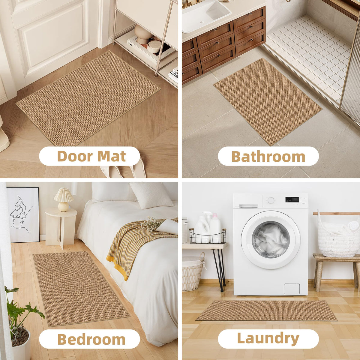 Beige StepAura mat complements neutral decor while hiding wear.
