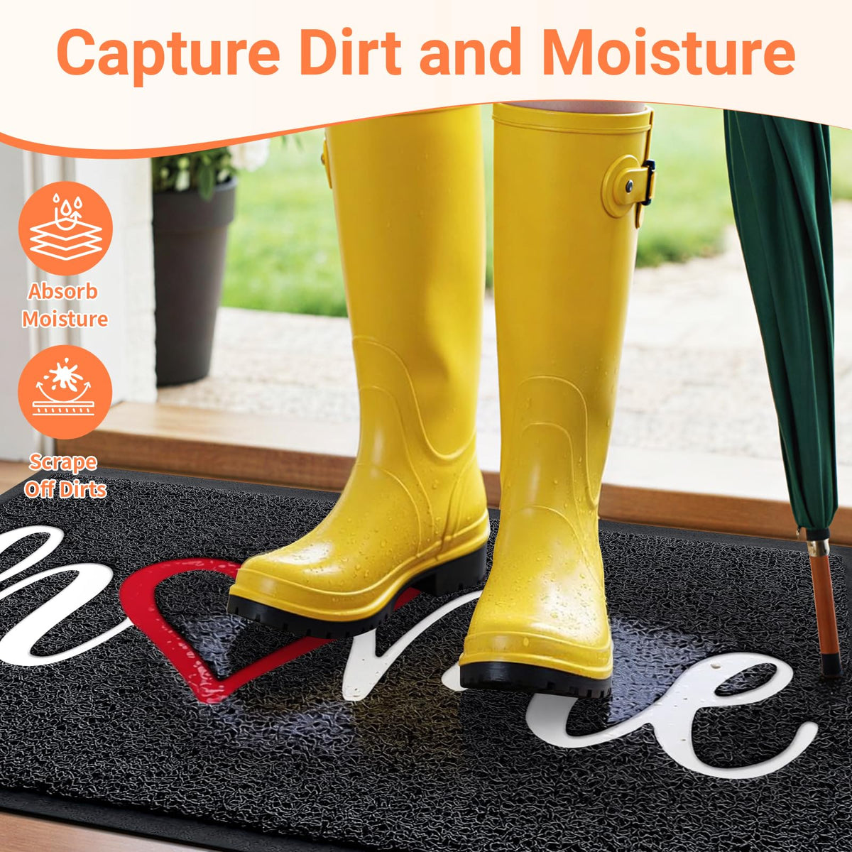 StepLively door mat absorbs dirt and moisture, reducing indoor mess at entryways.
