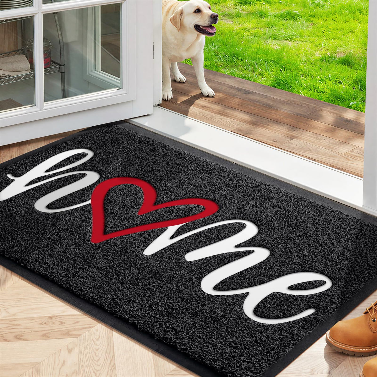 StepLively door mat front entrance view catching dirt at the threshold.