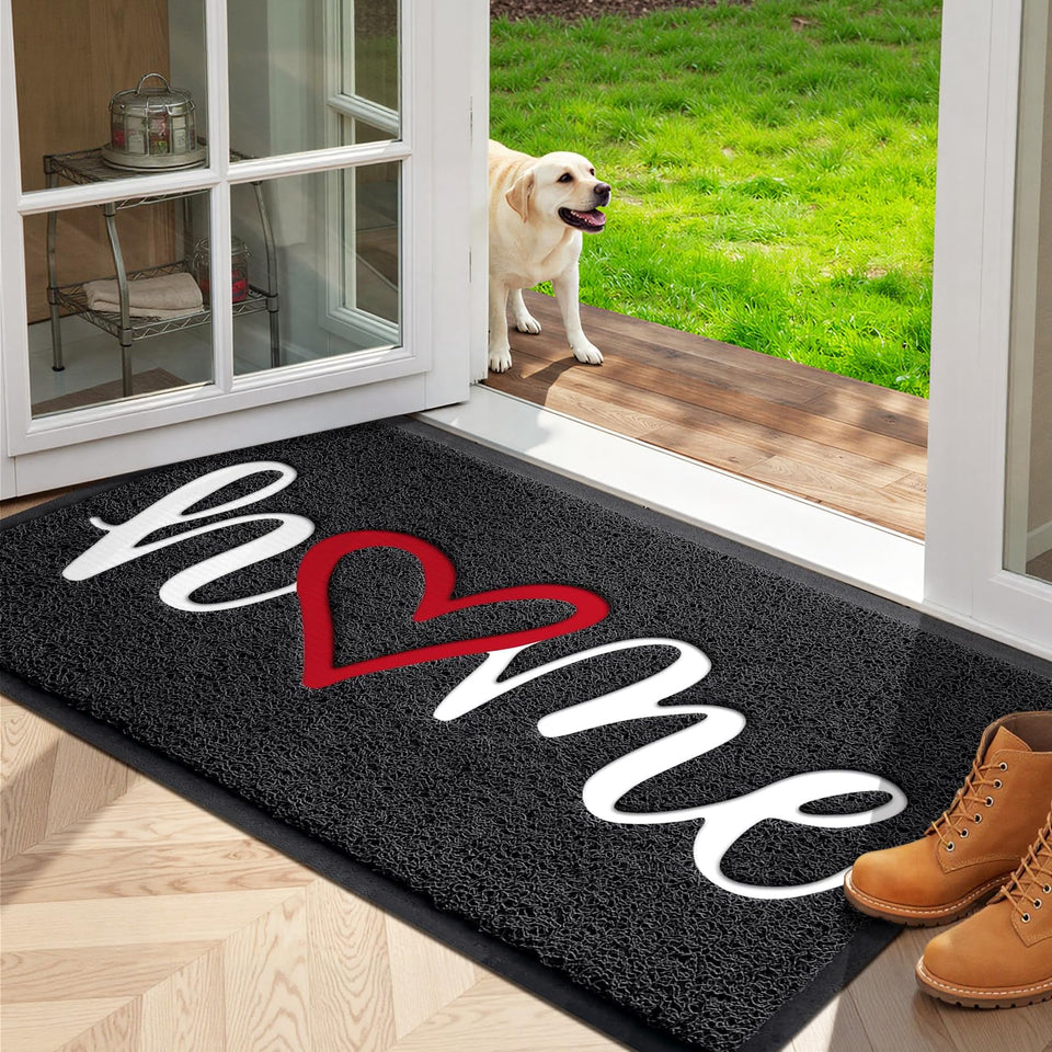 StepLively door mat front entry in black offers durable protection for high-traffic entrances.