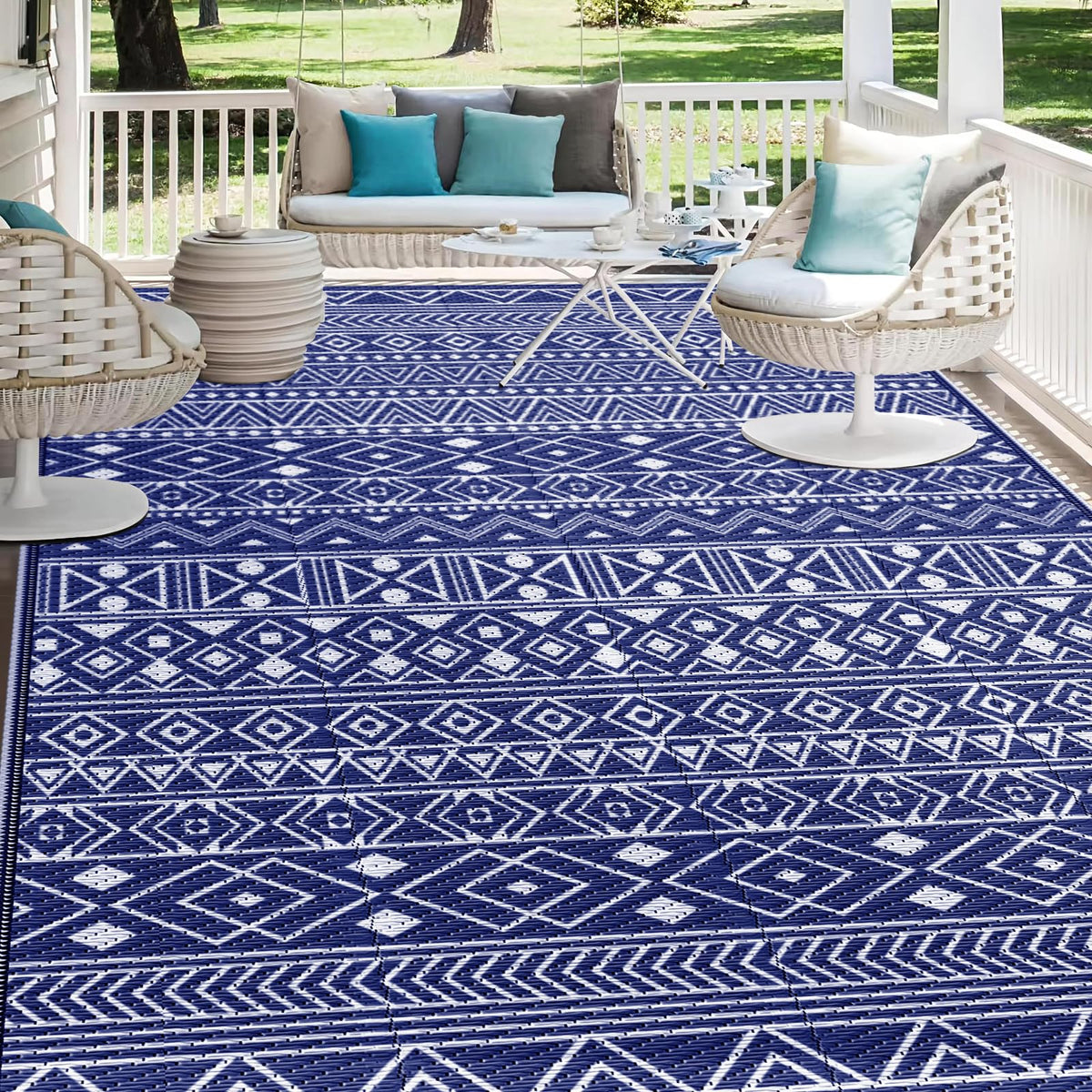 StepLively outdoor rug 5x8 blue stripe pattern for patio ambiance