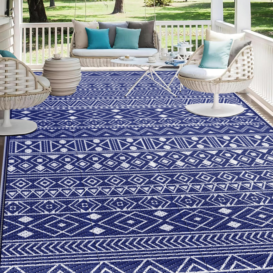 StepLively outdoor rug 5x8 blue stripe pattern for patio ambiance