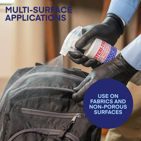 Steri-Fab applying to mattress demonstrates quick dry time and fabric safety.