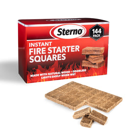 Sterno Instant Fire Starter Squares pack 144 ready to ignite fires quickly with no lighter fluid.